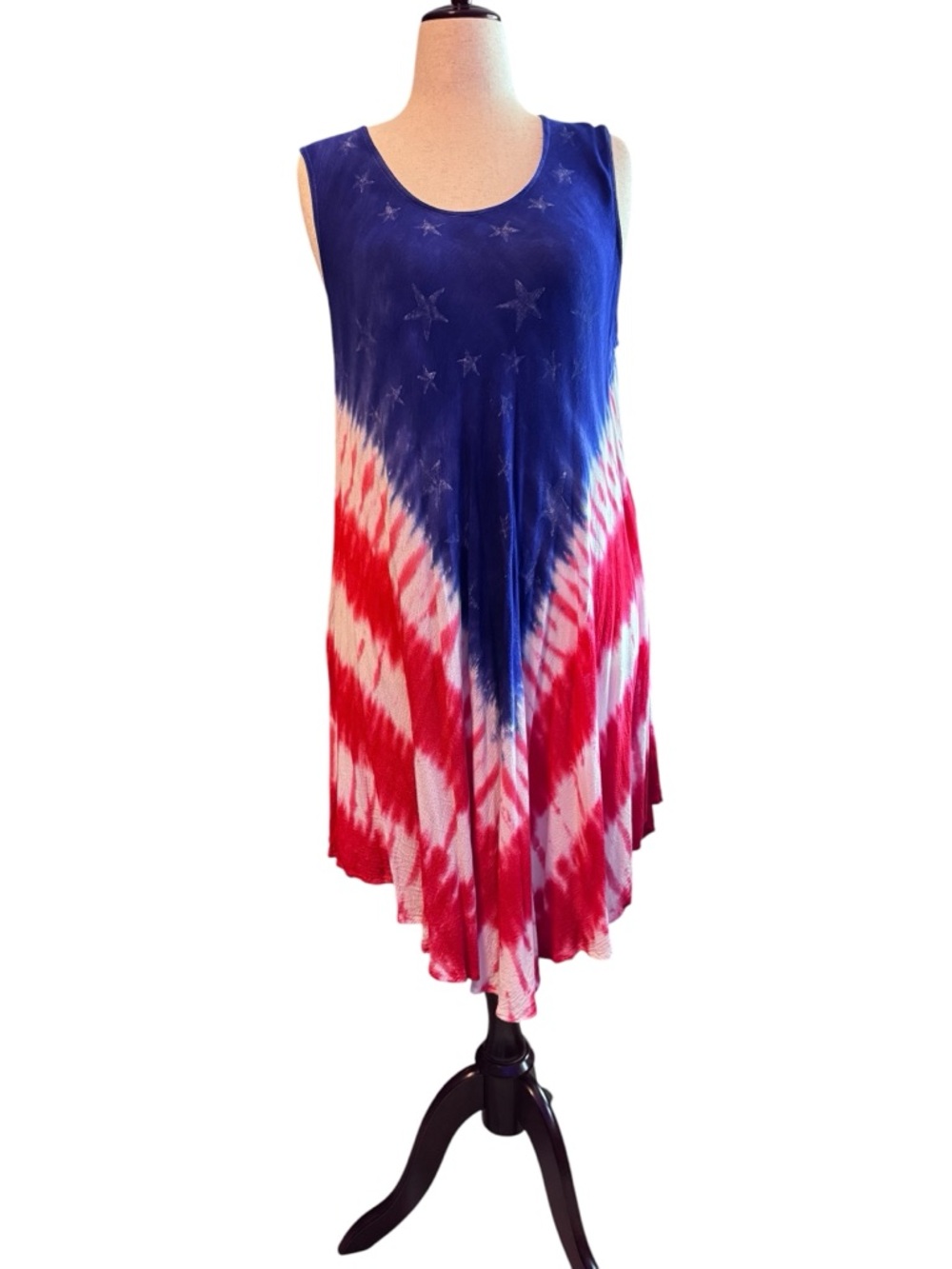 India Boutique Patriotic Tie-Dye Sleeveless Gauzy Swing Dress, OSFM